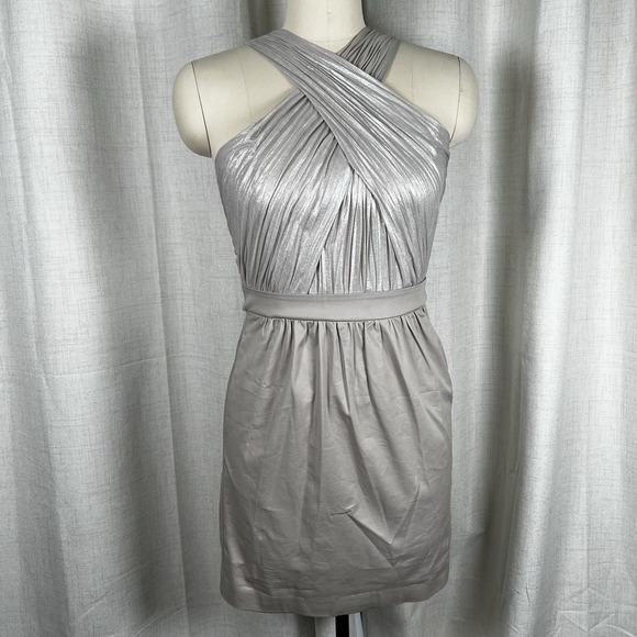 NEW! Armani Exchange Metallic Silver Cross Neck Dress Size 4 Party Wedding - Picture 1 of 13